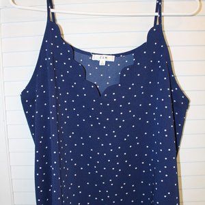 E & M Large Navy Blue Polka Dot Cami with Scallop Neckline